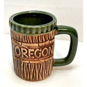 Oregon Woods ceramic coffee mug 4 1/2" cup brown green